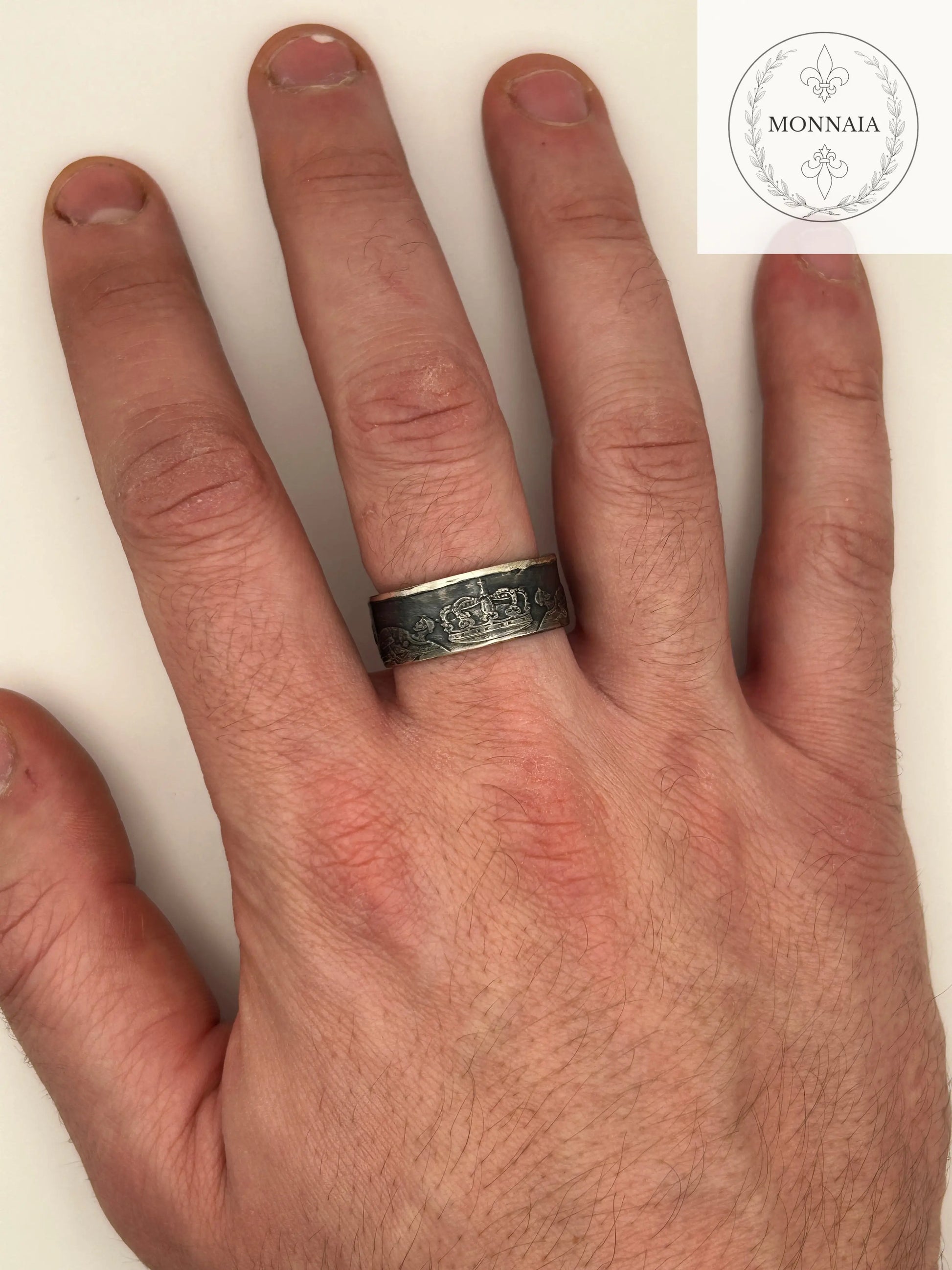 Bague pièce de monnaie 5 francs Monaco en argent massif Monnaia, bijou artisanal unique