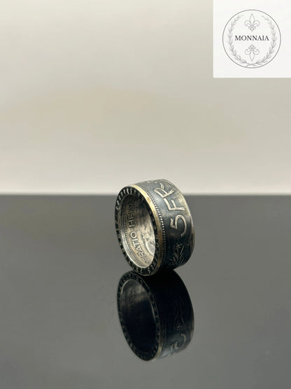 Bague pièce de monnaie 5 francs Suisse en argent massif Monnaia, bijou artisanal unique