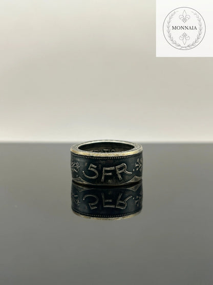 Bague pièce de monnaie 5 francs Suisse en argent massif Monnaia, bijou artisanal unique