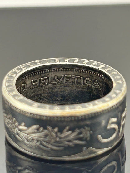 Bague pièce de monnaie 5 francs Suisse en argent massif Monnaia, bijou artisanal unique
