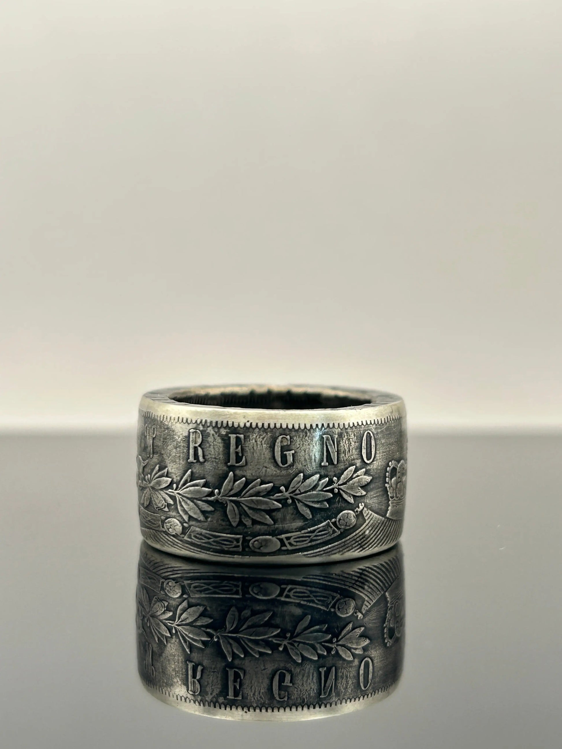 Bague pièce de monnaie 5 lires Victor-Emmanuel II en argent massif MONNAIA