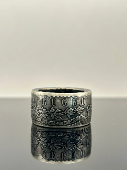 Bague pièce de monnaie 5 lires Victor-Emmanuel II en argent massif MONNAIA