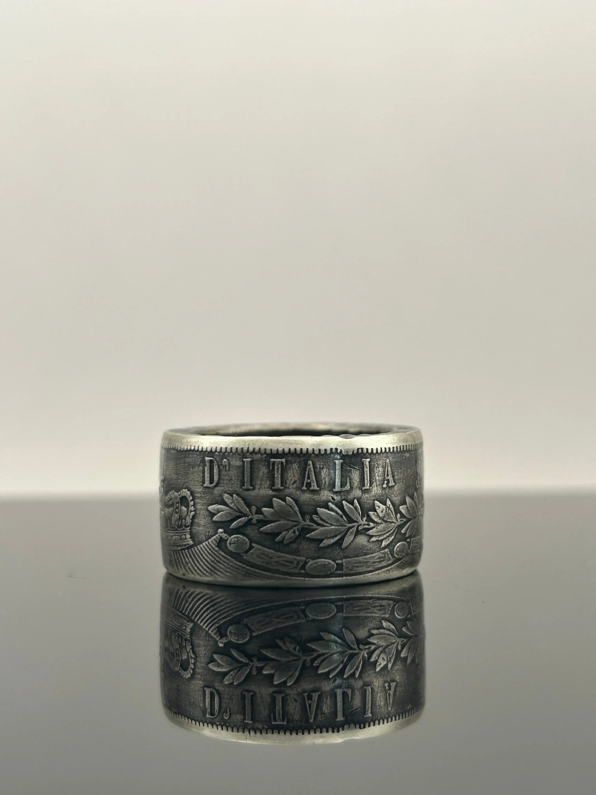 Bague pièce de monnaie 5 lires Victor-Emmanuel II en argent massif MONNAIA
