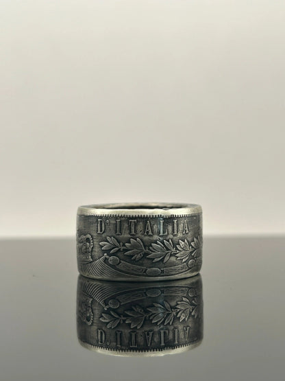 Bague pièce de monnaie 5 lires Victor-Emmanuel II en argent massif MONNAIA