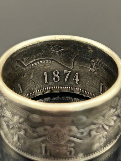 Bague pièce de monnaie 5 lires Victor-Emmanuel II en argent massif MONNAIA