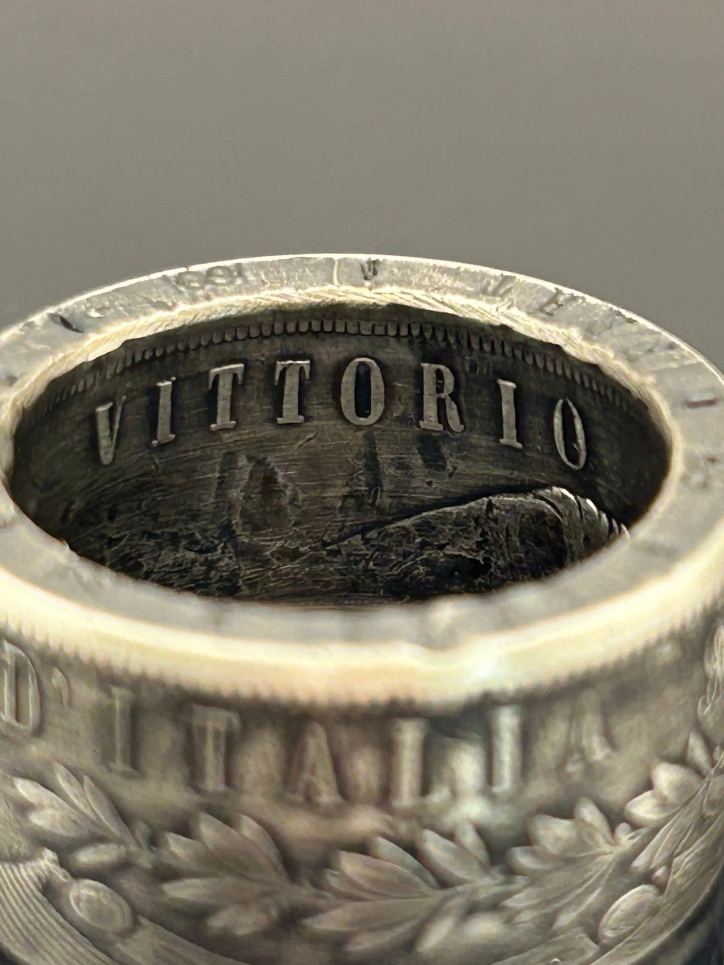 Bague pièce de monnaie 5 lires Victor-Emmanuel II en argent massif MONNAIA