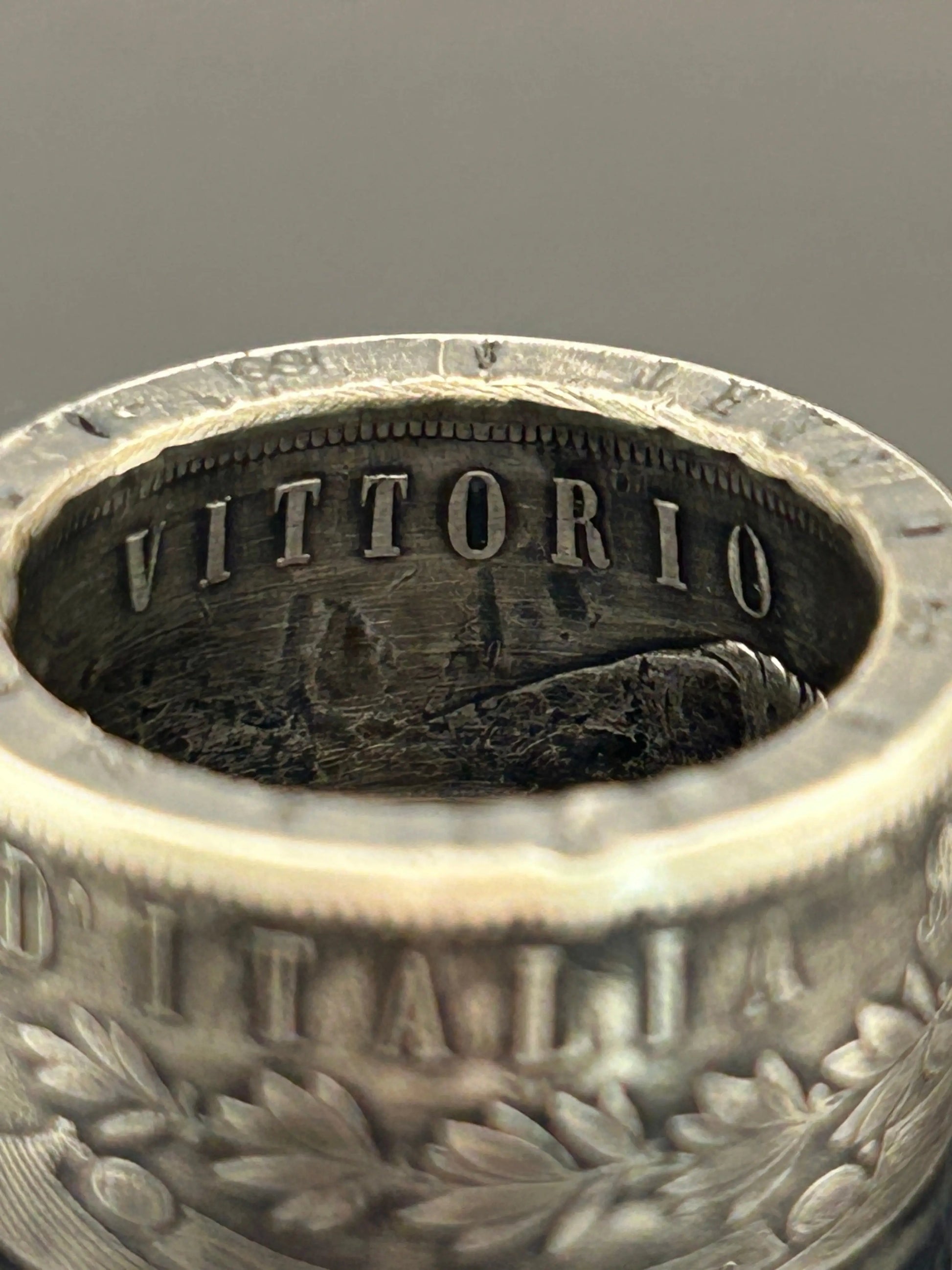 Bague pièce de monnaie 5 lires Victor-Emmanuel II en argent massif MONNAIA