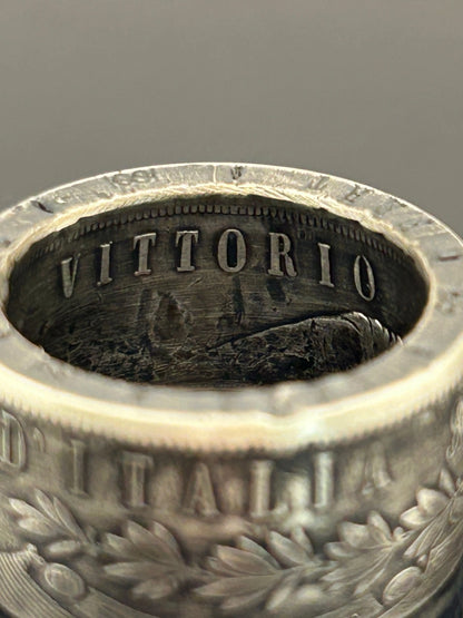 Bague pièce de monnaie 5 lires Victor-Emmanuel II en argent massif MONNAIA
