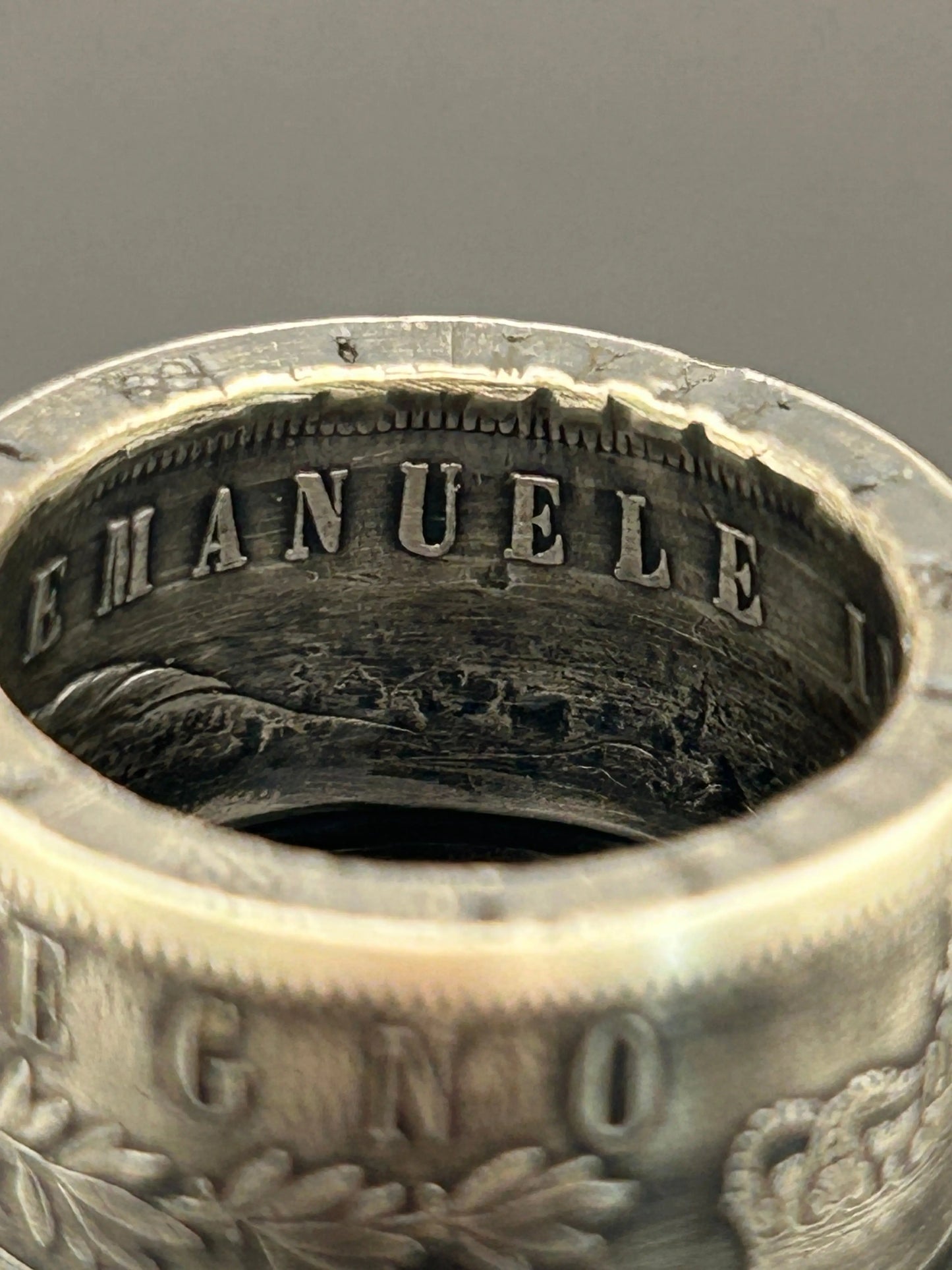 Bague pièce de monnaie 5 lires Victor-Emmanuel II en argent massif MONNAIA
