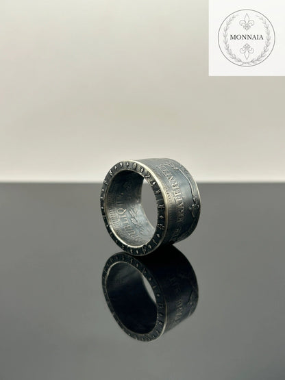 Bague pièce de monnaie 50 francs Hercule en argent massif Monnaia, bijou artisanal unique