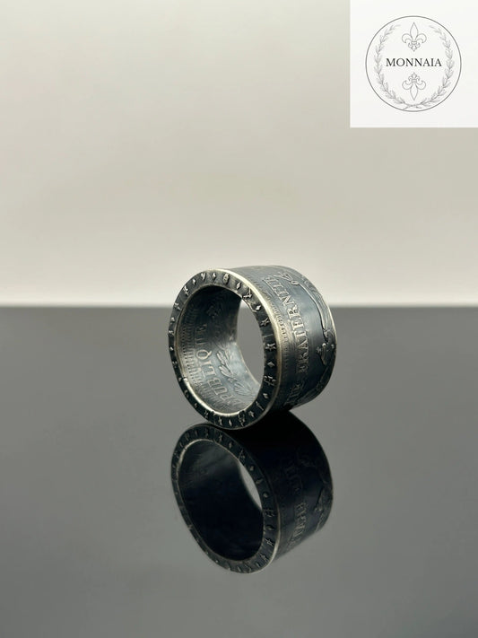 Bague pièce de monnaie 50 francs Hercule en argent massif Monnaia, bijou artisanal unique