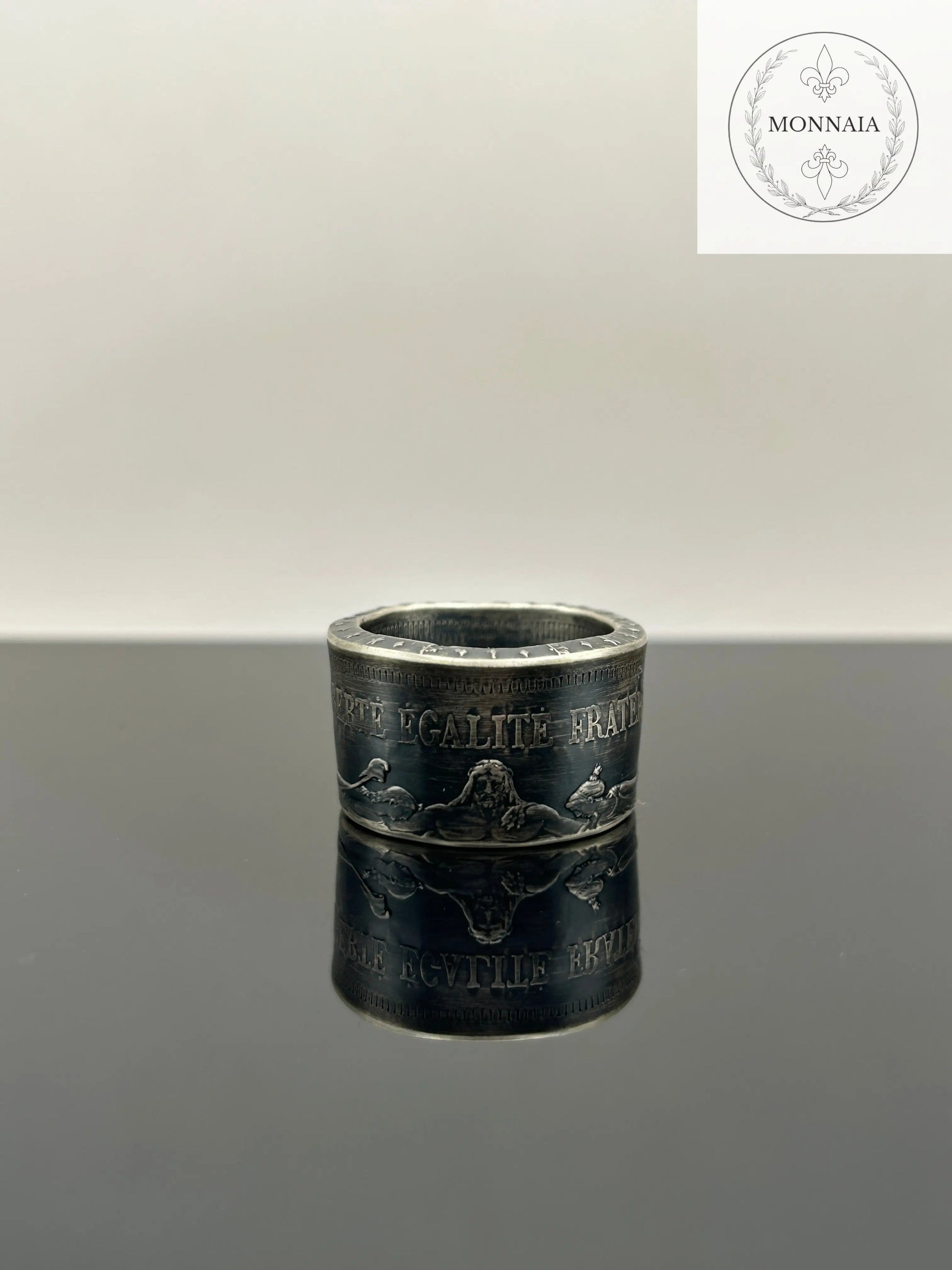Bague pièce de monnaie 50 francs Hercule en argent massif Monnaia, bijou artisanal unique