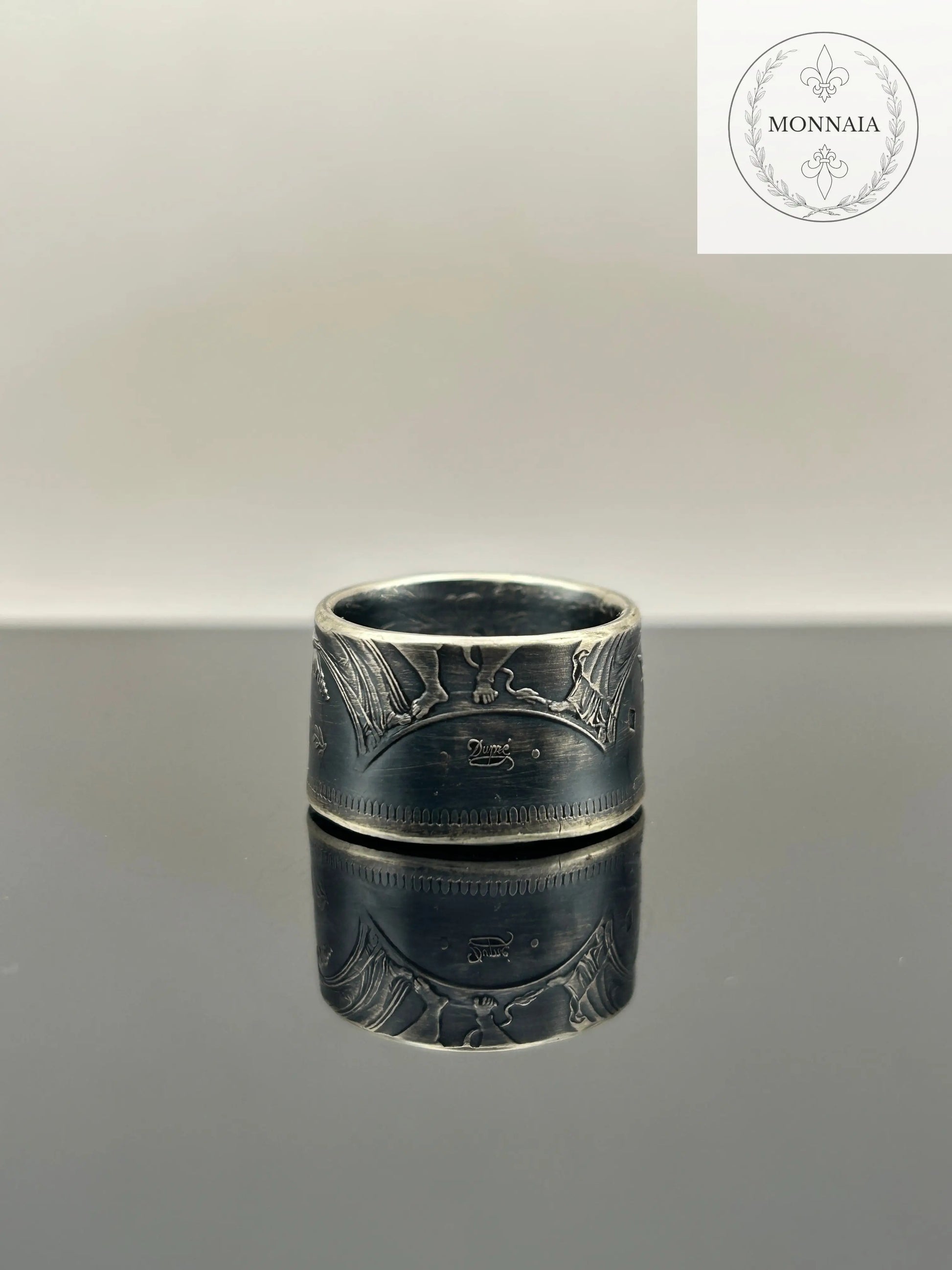 Bague pièce de monnaie 50 francs Hercule en argent massif Monnaia, bijou artisanal unique