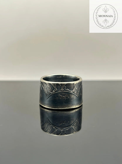 Bague pièce de monnaie 50 francs Hercule en argent massif Monnaia, bijou artisanal unique