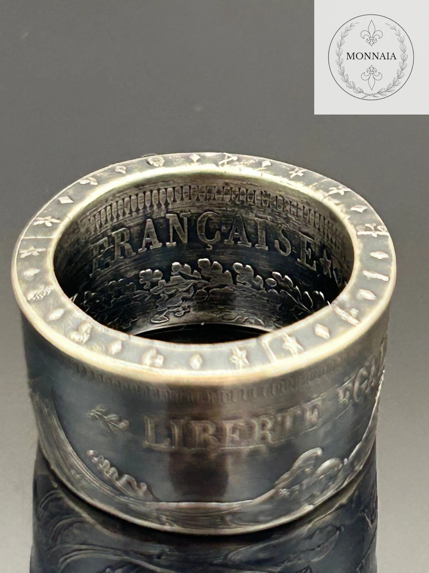 Bague pièce de monnaie 50 francs Hercule en argent massif Monnaia, bijou artisanal unique