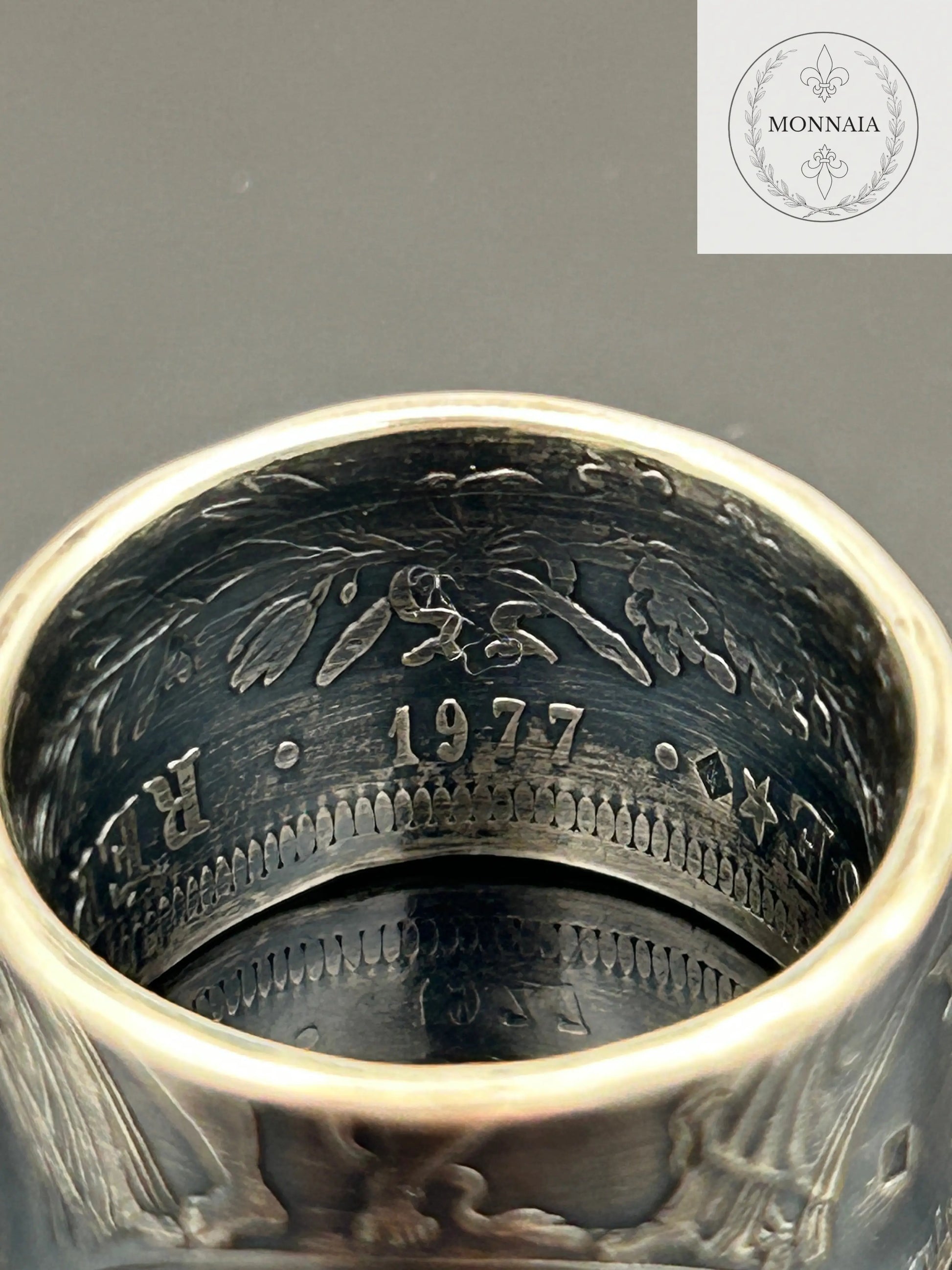 Bague pièce de monnaie 50 francs Hercule en argent massif Monnaia, bijou artisanal unique
