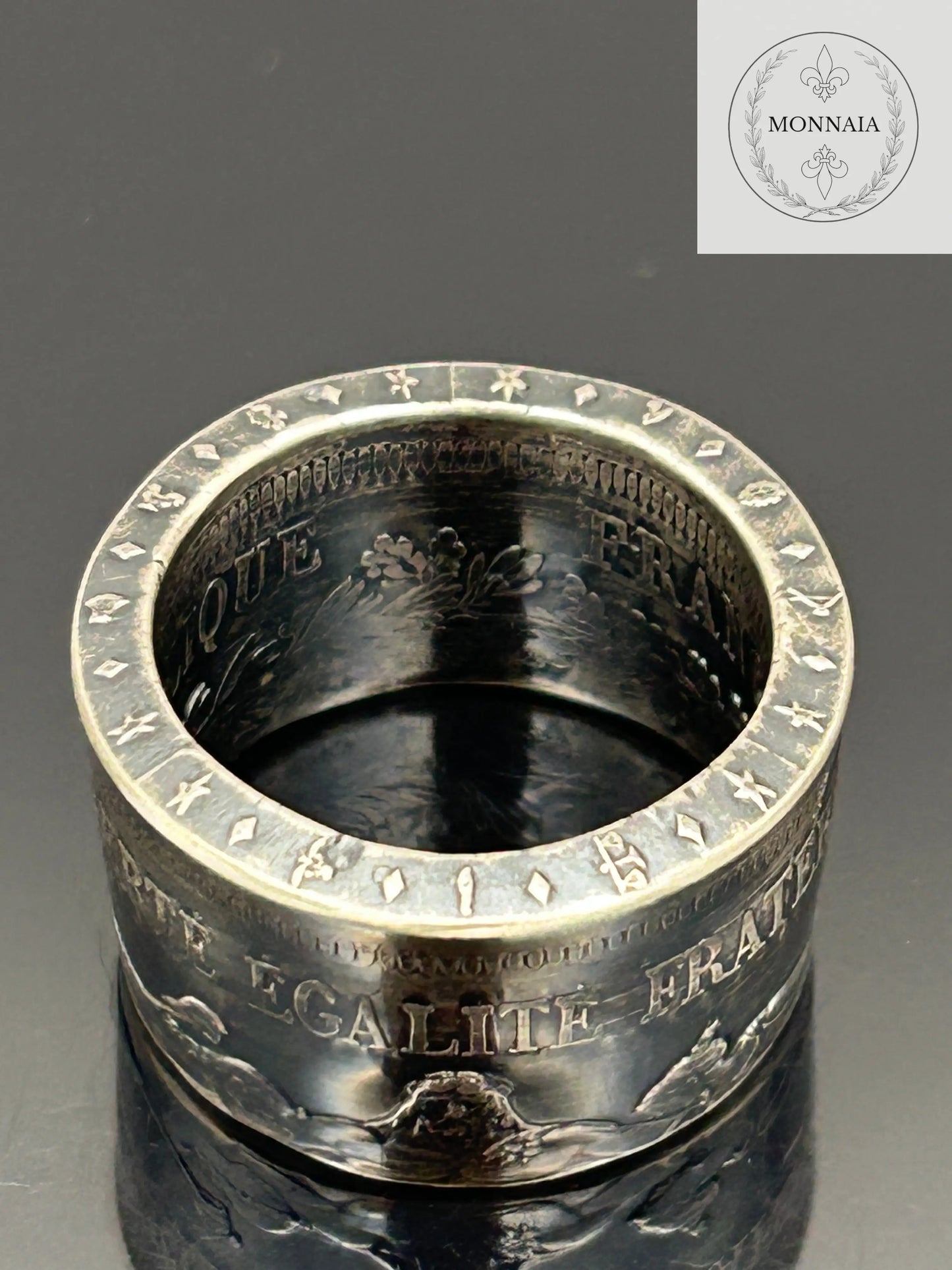 Bague pièce de monnaie 50 francs Hercule en argent massif Monnaia, bijou artisanal unique