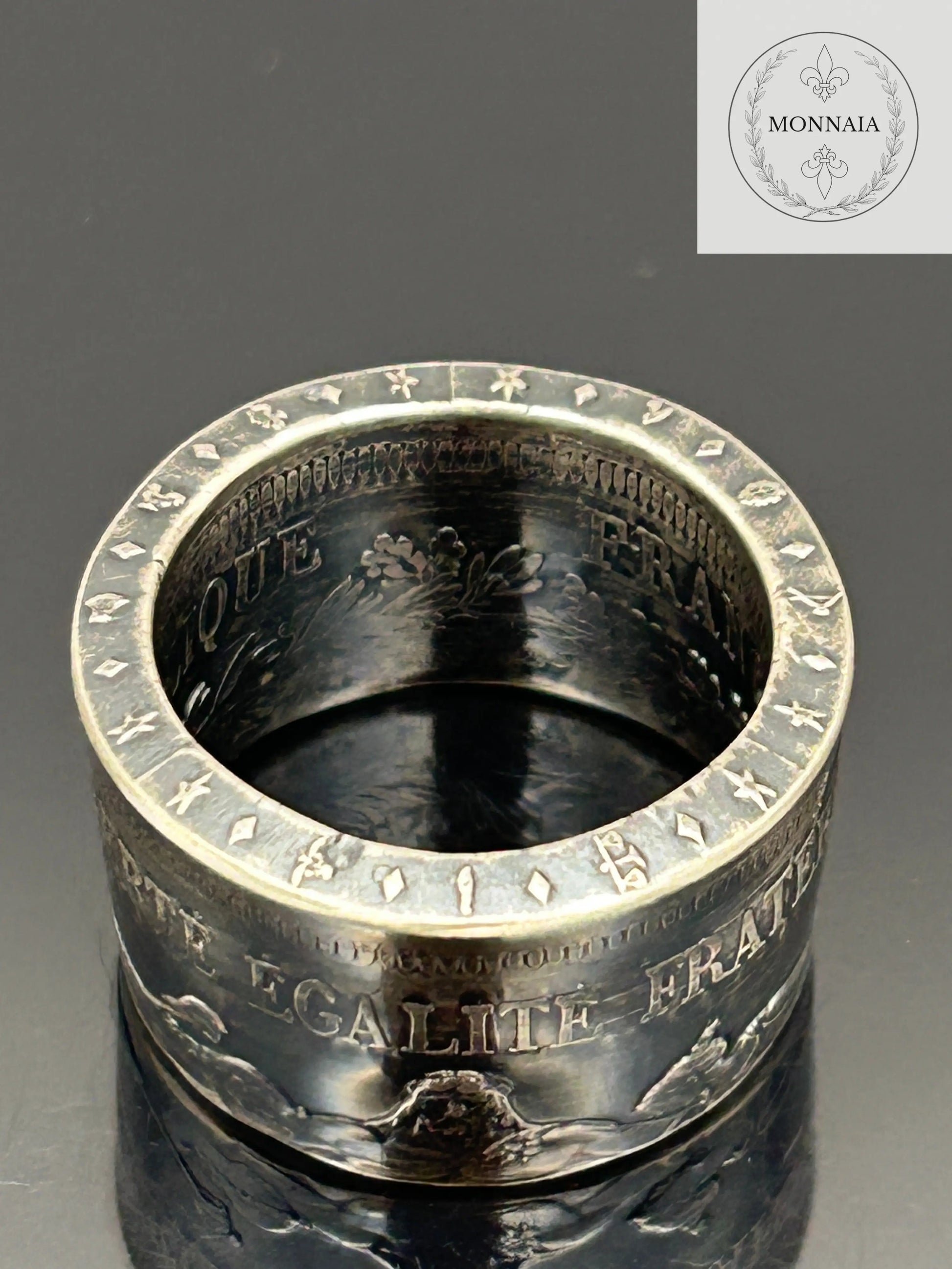 Bague pièce de monnaie 50 francs Hercule en argent massif Monnaia, bijou artisanal unique
