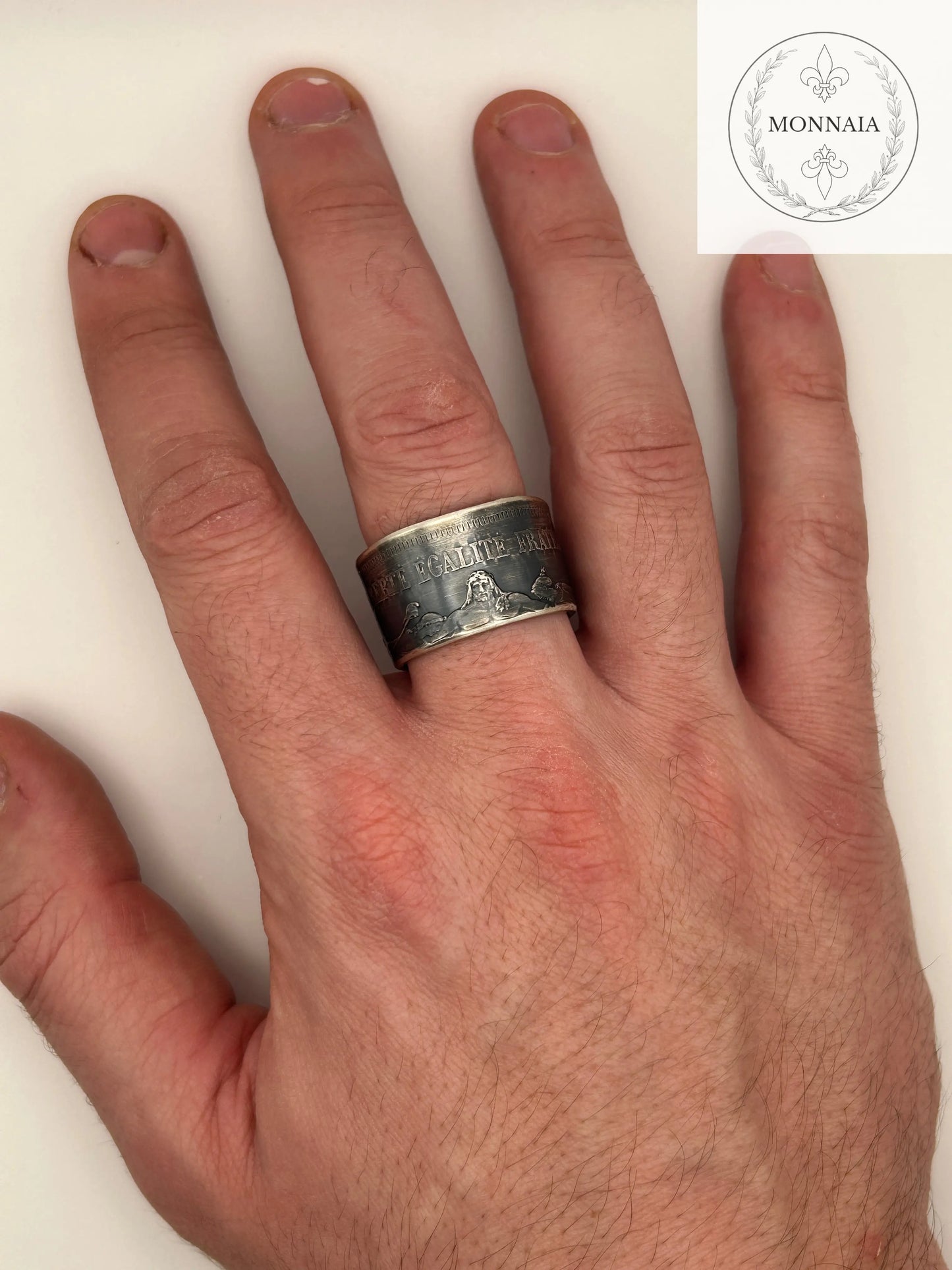 Bague pièce de monnaie 50 francs Hercule en argent massif Monnaia, bijou artisanal unique
