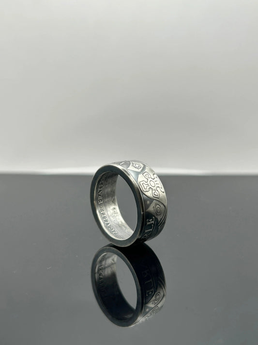Bague pièce de monnaie CHARLEMAGNE en argent massif MONNAIA