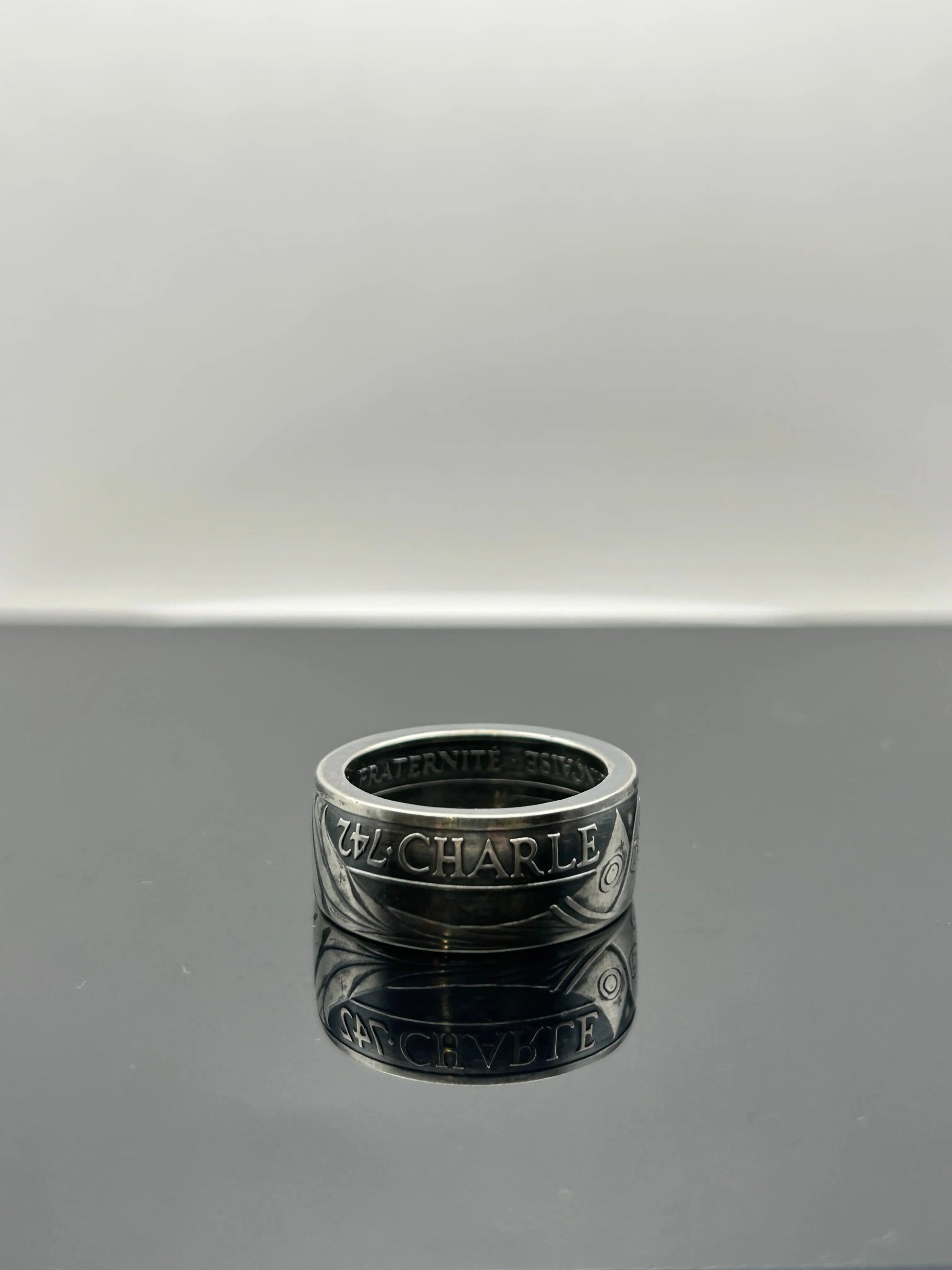 Bague pièce de monnaie CHARLEMAGNE en argent massif MONNAIA