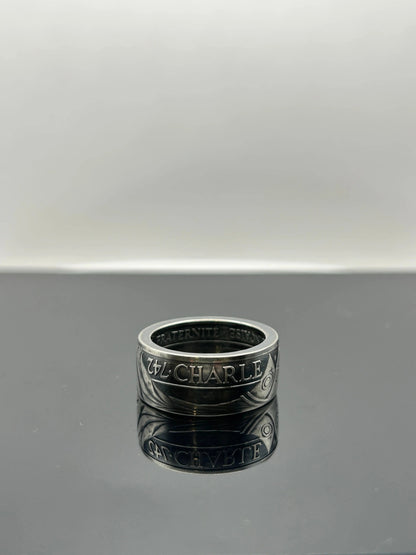Bague pièce de monnaie CHARLEMAGNE en argent massif MONNAIA
