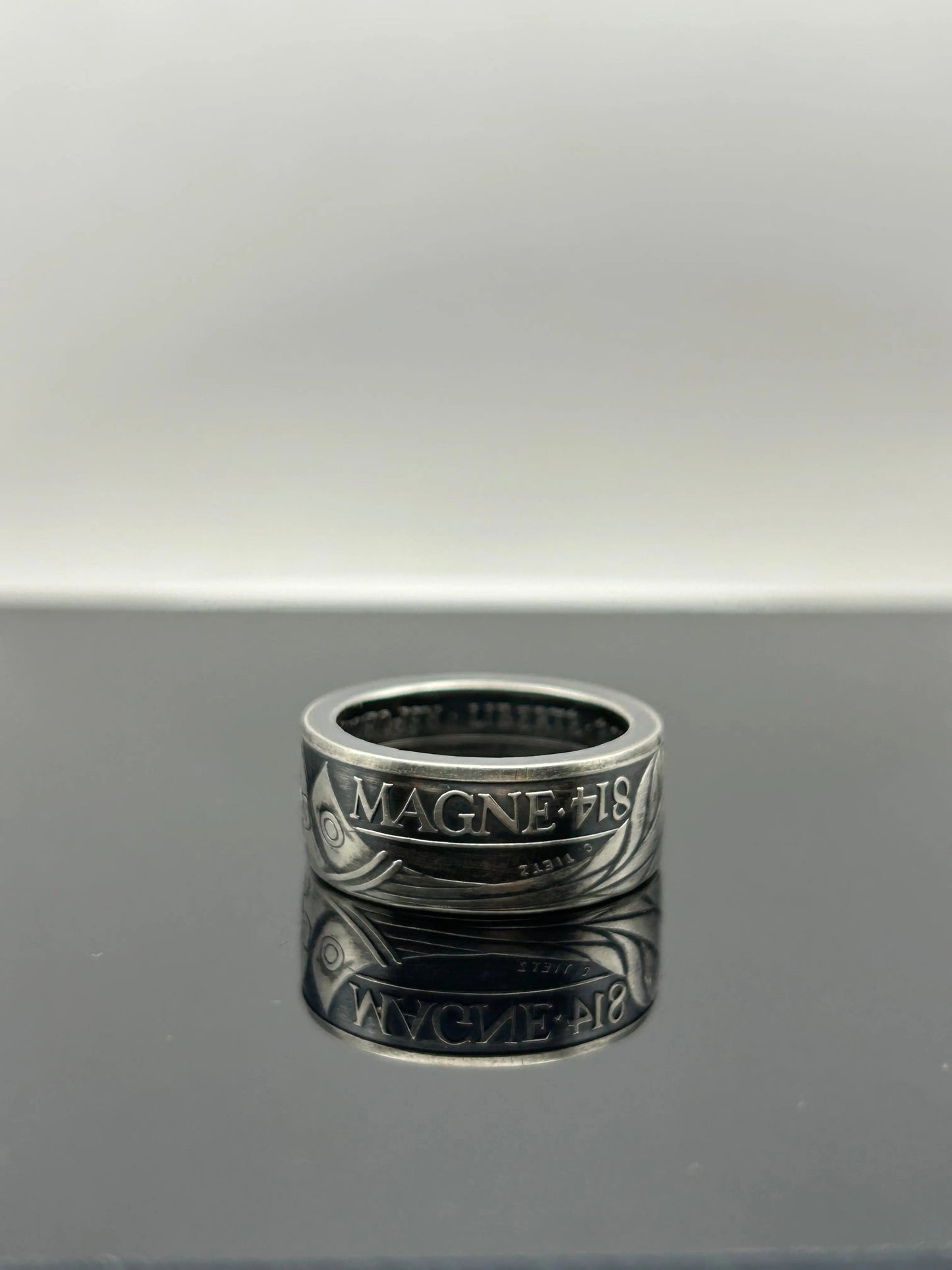 Bague pièce de monnaie CHARLEMAGNE en argent massif MONNAIA