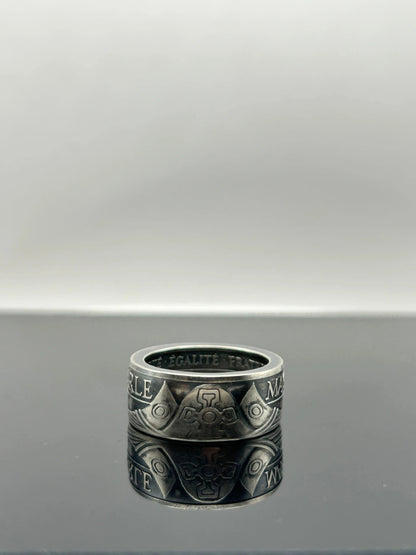 Bague pièce de monnaie CHARLEMAGNE en argent massif MONNAIA