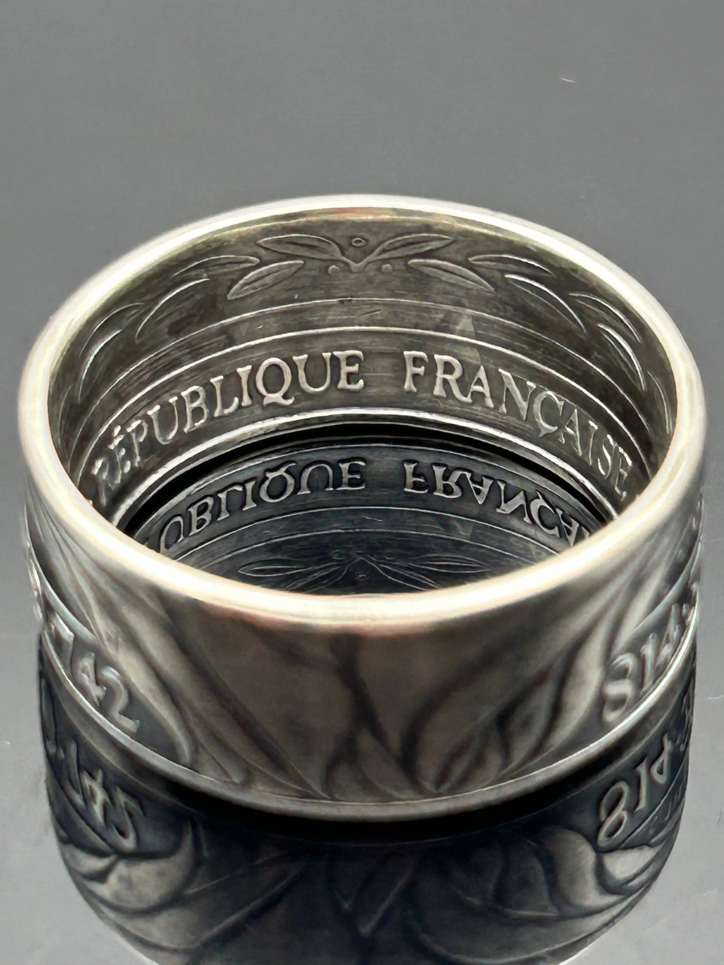 Bague pièce de monnaie CHARLEMAGNE en argent massif MONNAIA