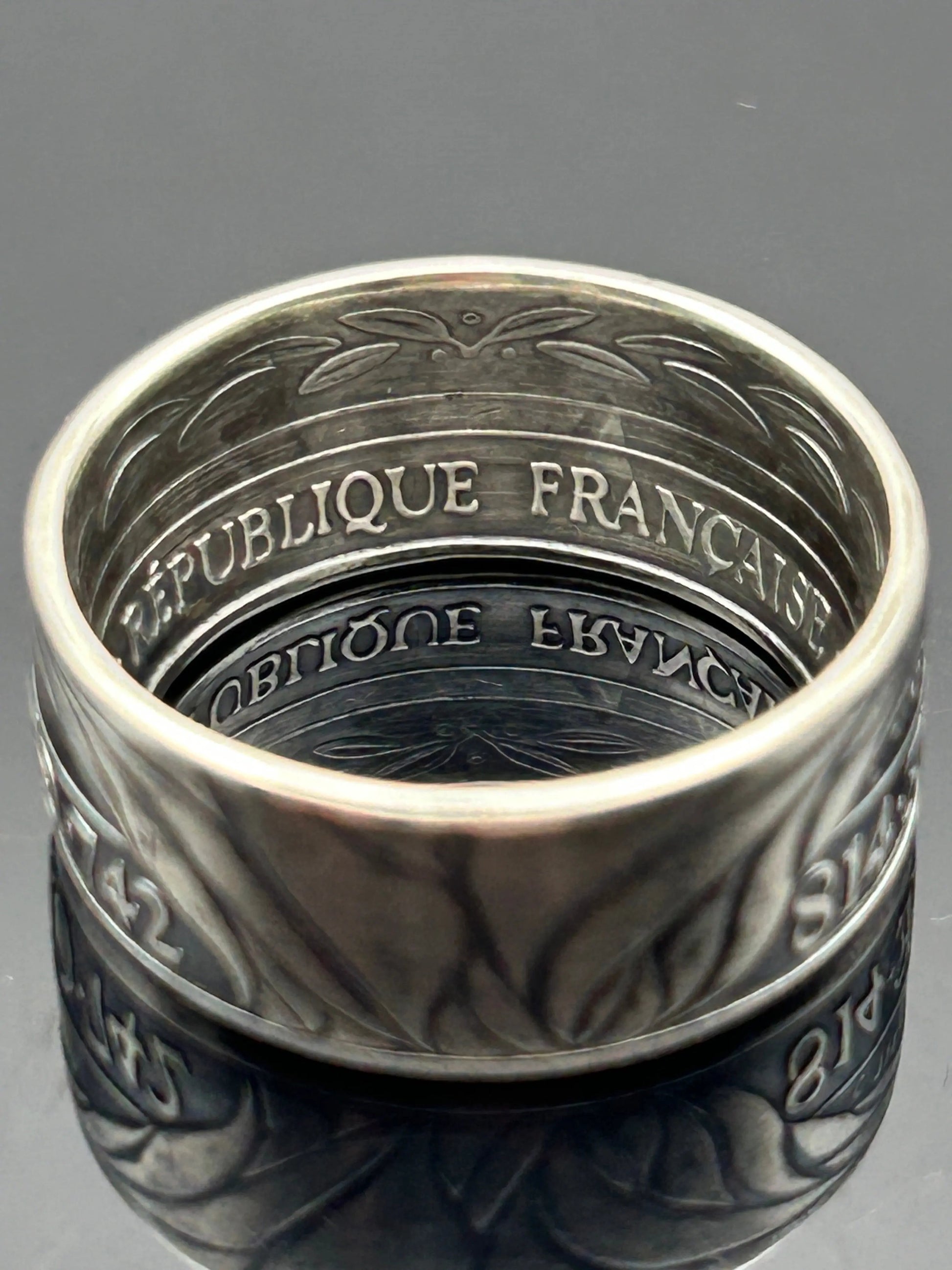 Bague pièce de monnaie CHARLEMAGNE en argent massif MONNAIA