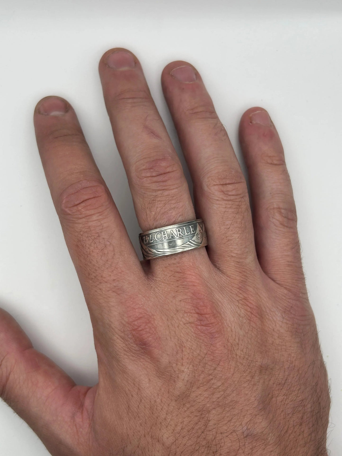 Bague pièce de monnaie CHARLEMAGNE en argent massif MONNAIA