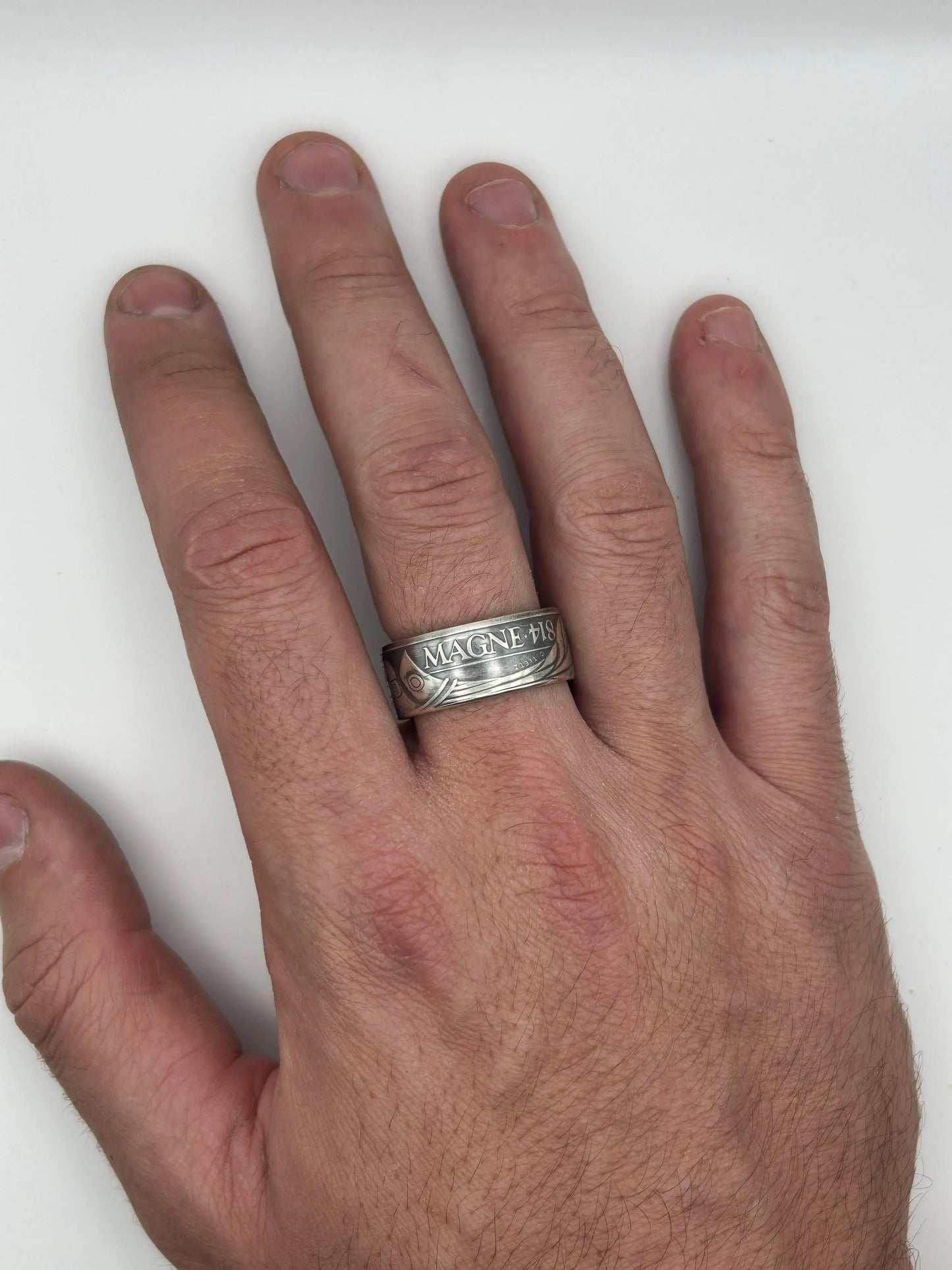 Bague pièce de monnaie CHARLEMAGNE en argent massif MONNAIA