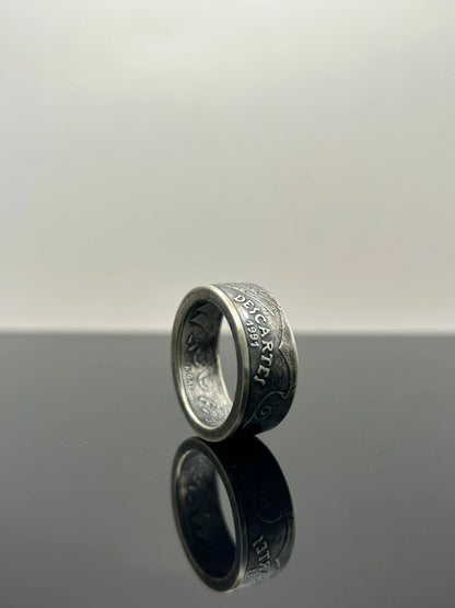 Bague pièce de monnaie DESCARTES en argent massif MONNAIA