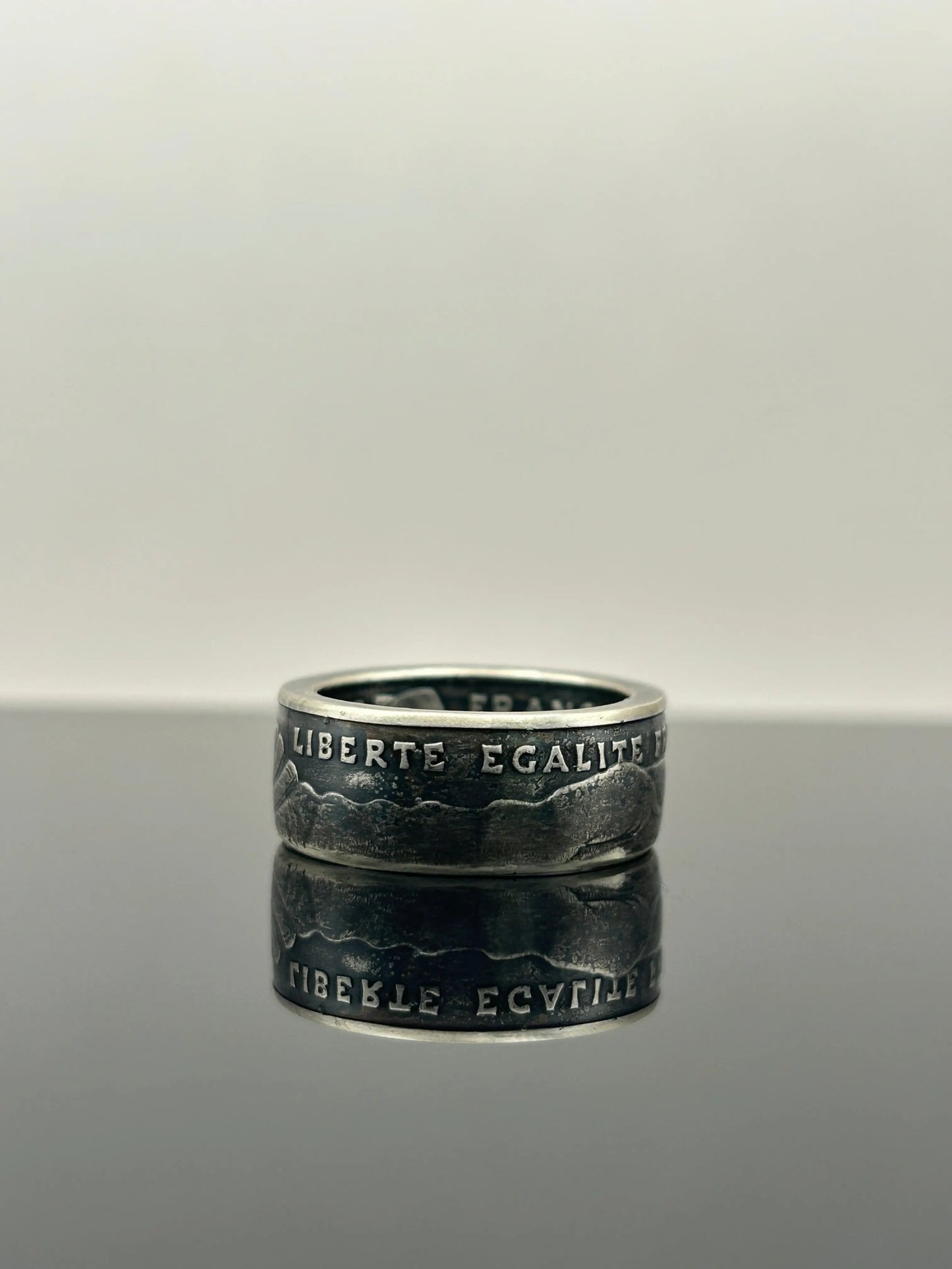 Bague pièce de monnaie DESCARTES en argent massif MONNAIA