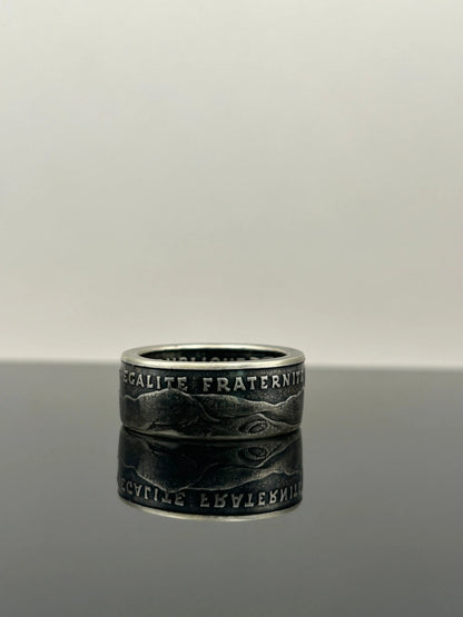 Bague pièce de monnaie DESCARTES en argent massif MONNAIA