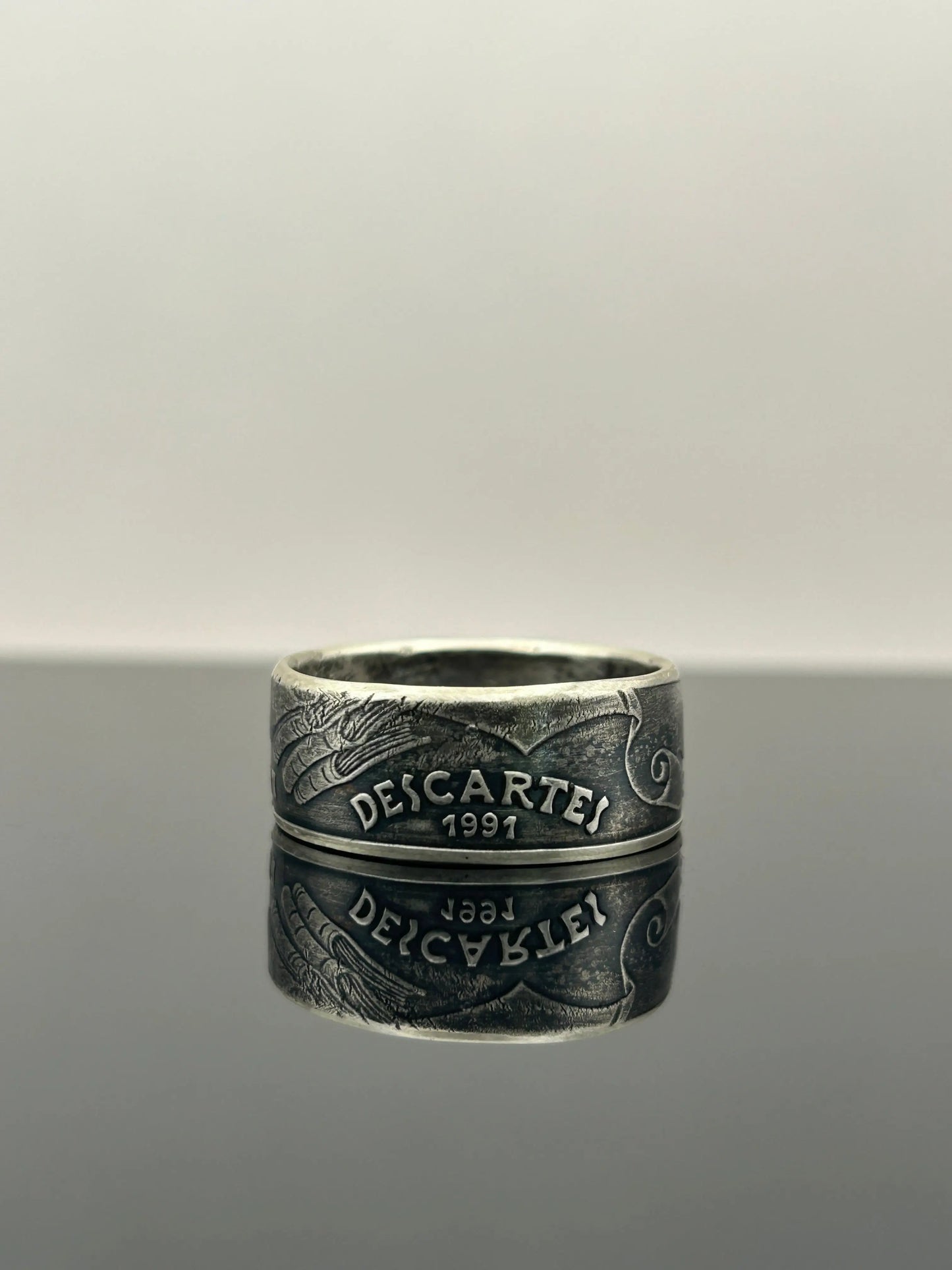 Bague pièce de monnaie DESCARTES en argent massif MONNAIA