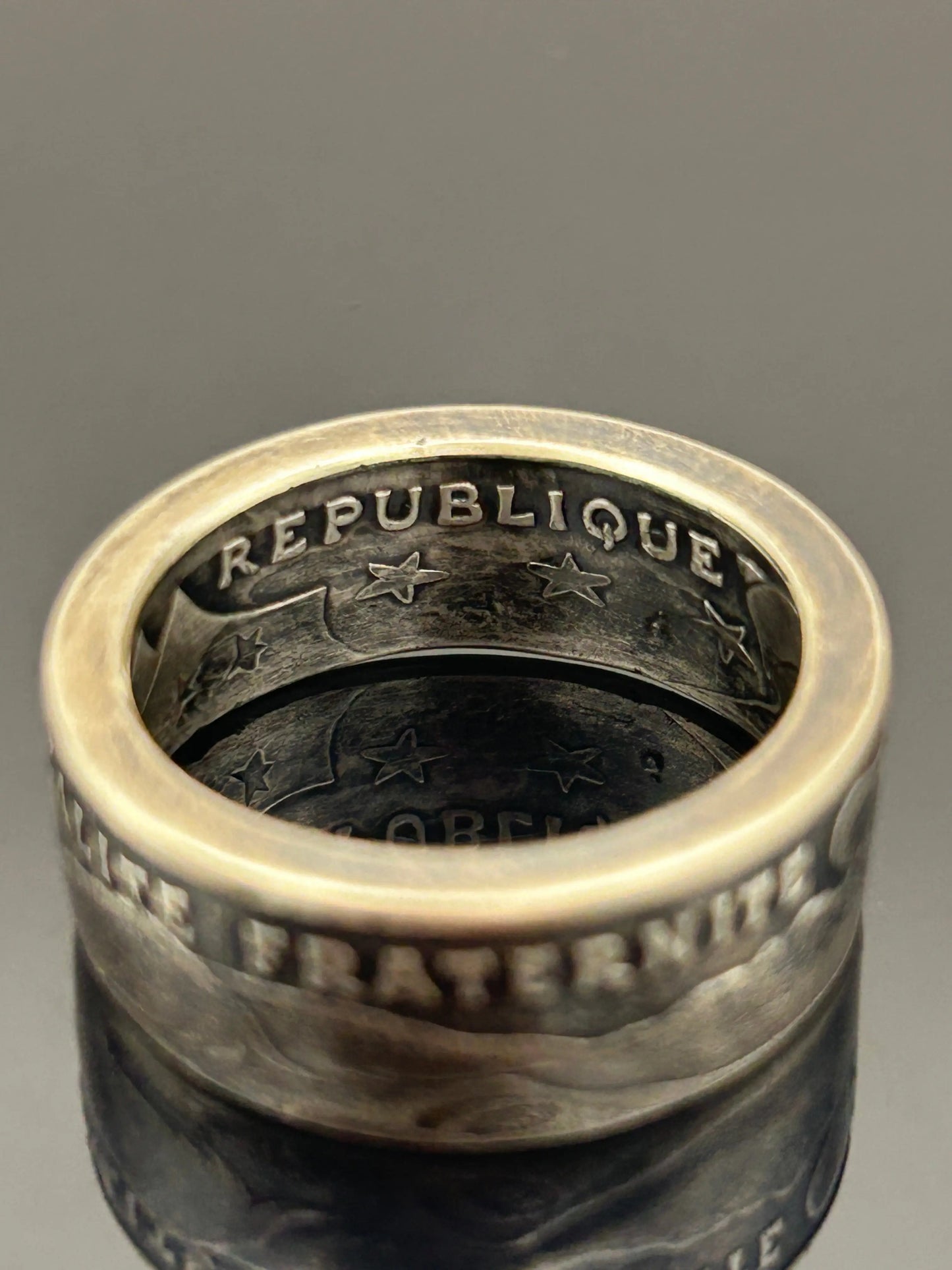Bague pièce de monnaie DESCARTES en argent massif MONNAIA