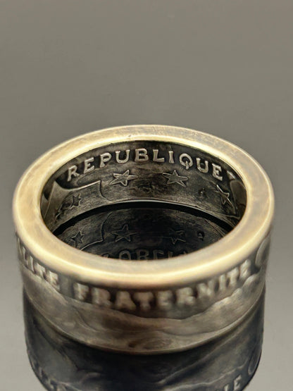 Bague pièce de monnaie DESCARTES en argent massif MONNAIA