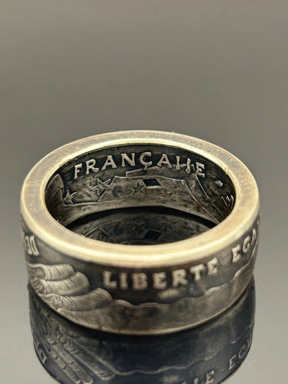 Bague pièce de monnaie DESCARTES en argent massif MONNAIA