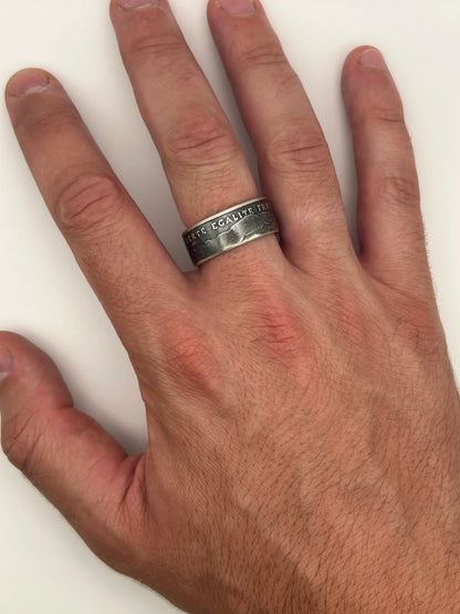 Bague pièce de monnaie DESCARTES en argent massif MONNAIA
