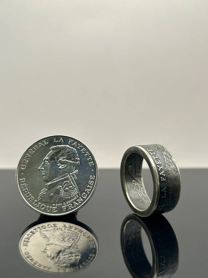 Bague pièce de monnaie Général LA FAYETTE en argent massif MONNAIA