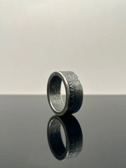 Bague pièce de monnaie Général LA FAYETTE en argent massif MONNAIA