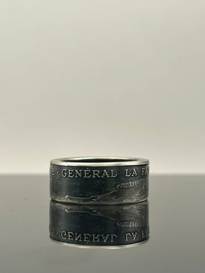 Bague pièce de monnaie Général LA FAYETTE en argent massif MONNAIA