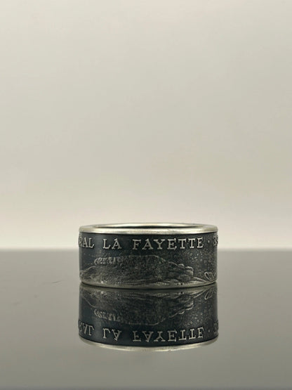 Bague pièce de monnaie Général LA FAYETTE en argent massif MONNAIA