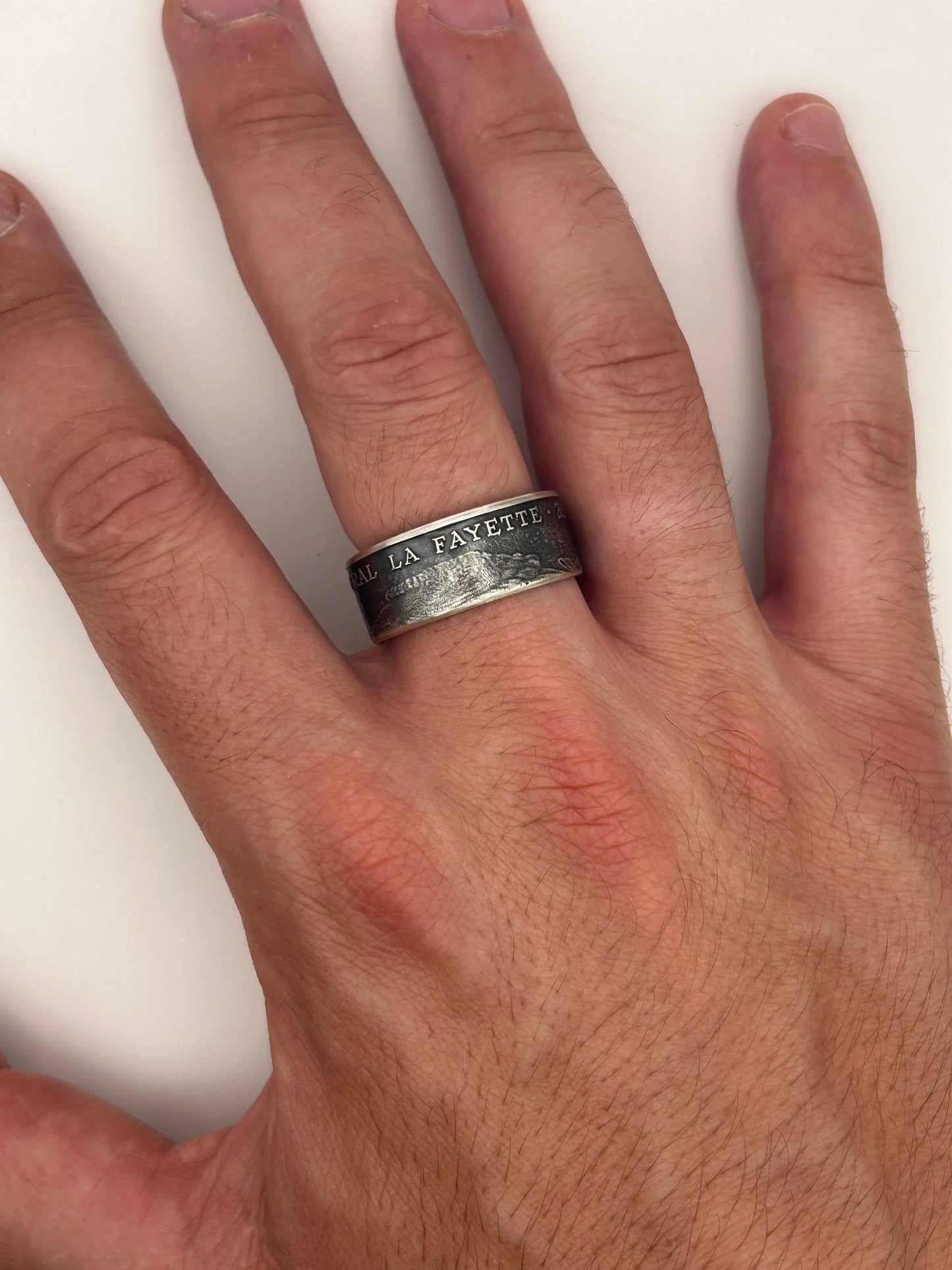 Bague pièce de monnaie Général LA FAYETTE en argent massif MONNAIA