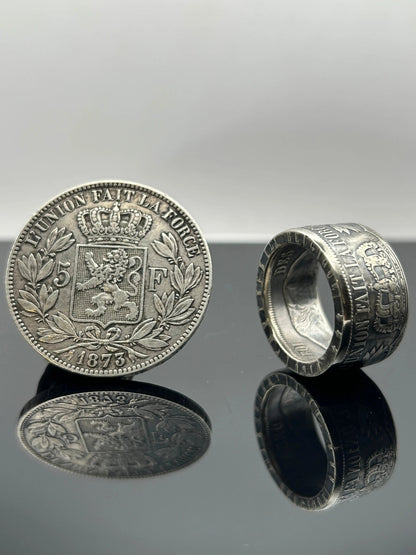 Bague pièce de monnaie LÉOPOLD II en argent massif MONNAIA