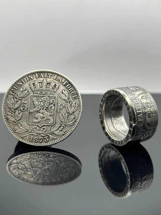 Bague pièce de monnaie LÉOPOLD II en argent massif MONNAIA