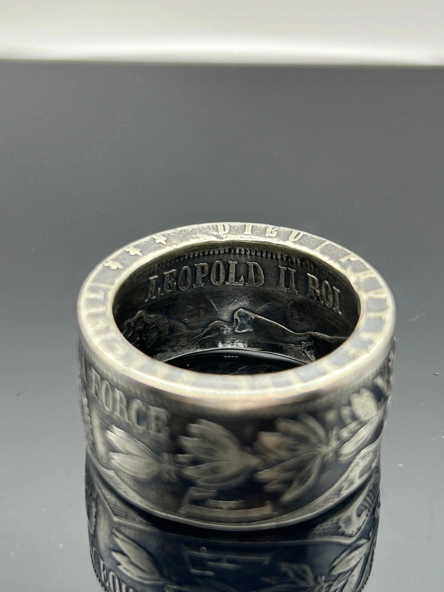 Bague pièce de monnaie LÉOPOLD II en argent massif MONNAIA