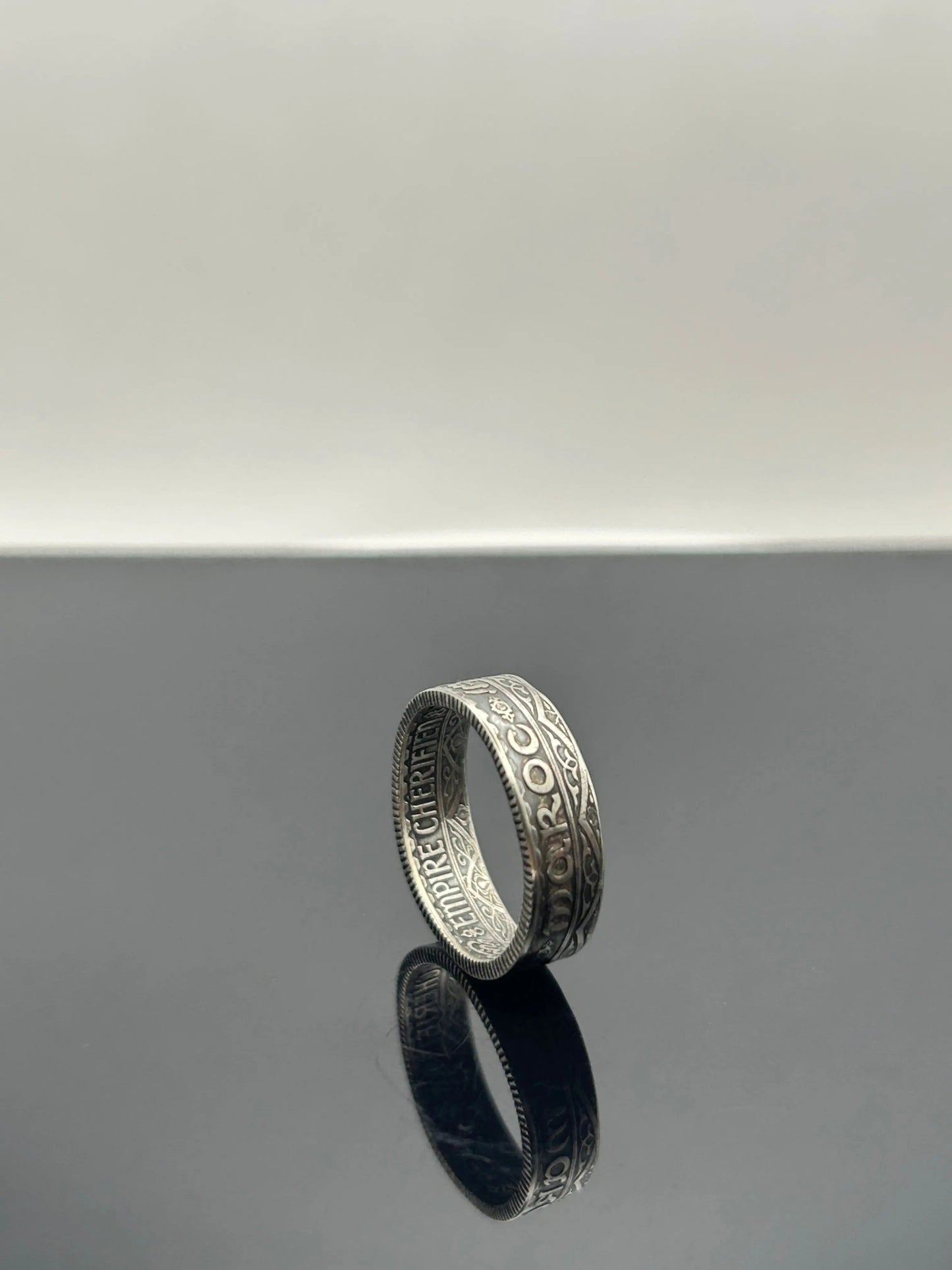 Bague pièce de monnaie MOHAMMED V du MAROC (alliage d'argent 680%) MONNAIA