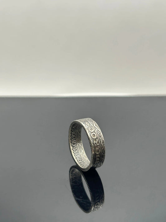 Bague pièce de monnaie MOHAMMED V du MAROC (alliage d'argent 680%) MONNAIA